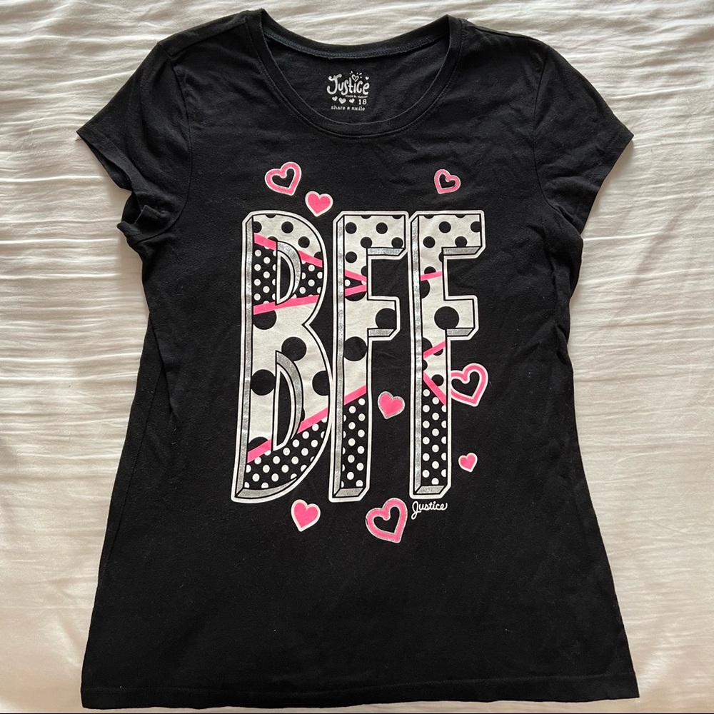 👑 2/$20 👑 Justice Black BFF Tee Size 18